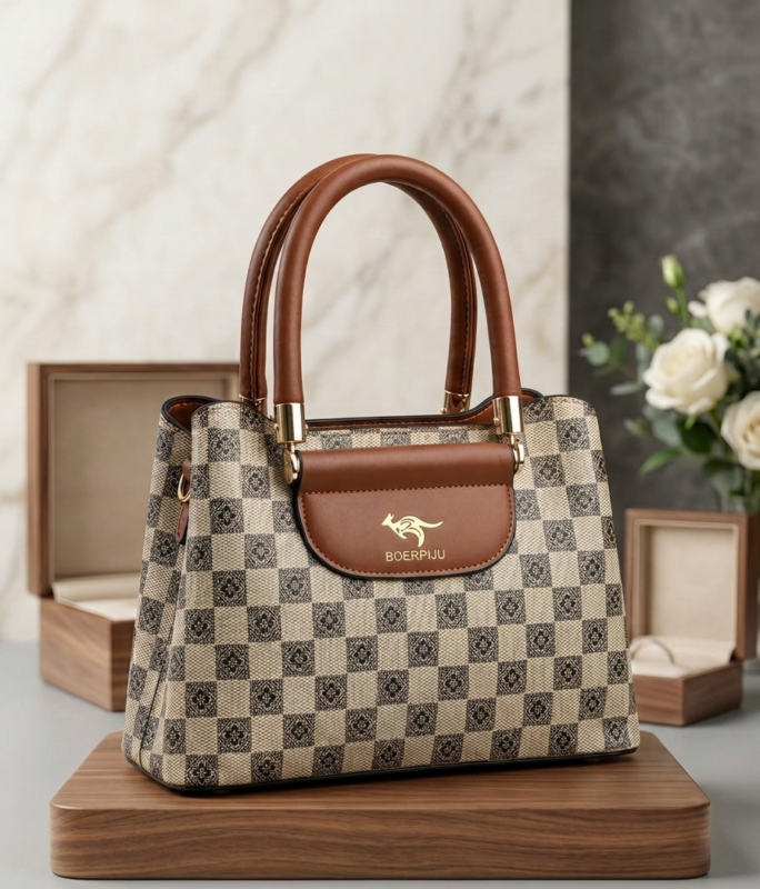 Premium Checkered Top Handle Bag