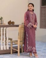 Luxurious Wine Embroidered Arabic Lawn 3-Piece Suit | Elegant Chiffon Dupatta - Summer Collection 2026