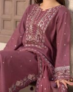 Luxurious Wine Embroidered Arabic Lawn 3-Piece Suit | Elegant Chiffon Dupatta - Summer Collection 2026 - Image 4
