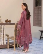 Luxurious Wine Embroidered Arabic Lawn 3-Piece Suit | Elegant Chiffon Dupatta - Summer Collection 2026 - Image 2