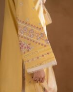 Luxury Yellow Stitched Lawn Suit - Floral Chikankari Embroidery with Lace Detailing - Image 2