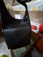 Premium Black Pebble Leather Hobo Shoulder Bag - Trendy Sling Bag with Front Flap for Women - Image 2