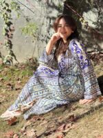 Royal Indigo Baroque Printed Lawn Maxi Dress - Image 4