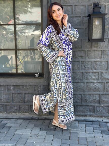 Royal Indigo Baroque Printed Lawn Maxi Dress