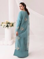 Teal Serenity Embroidered Organza Stitched 3-Piece Set - Image 2